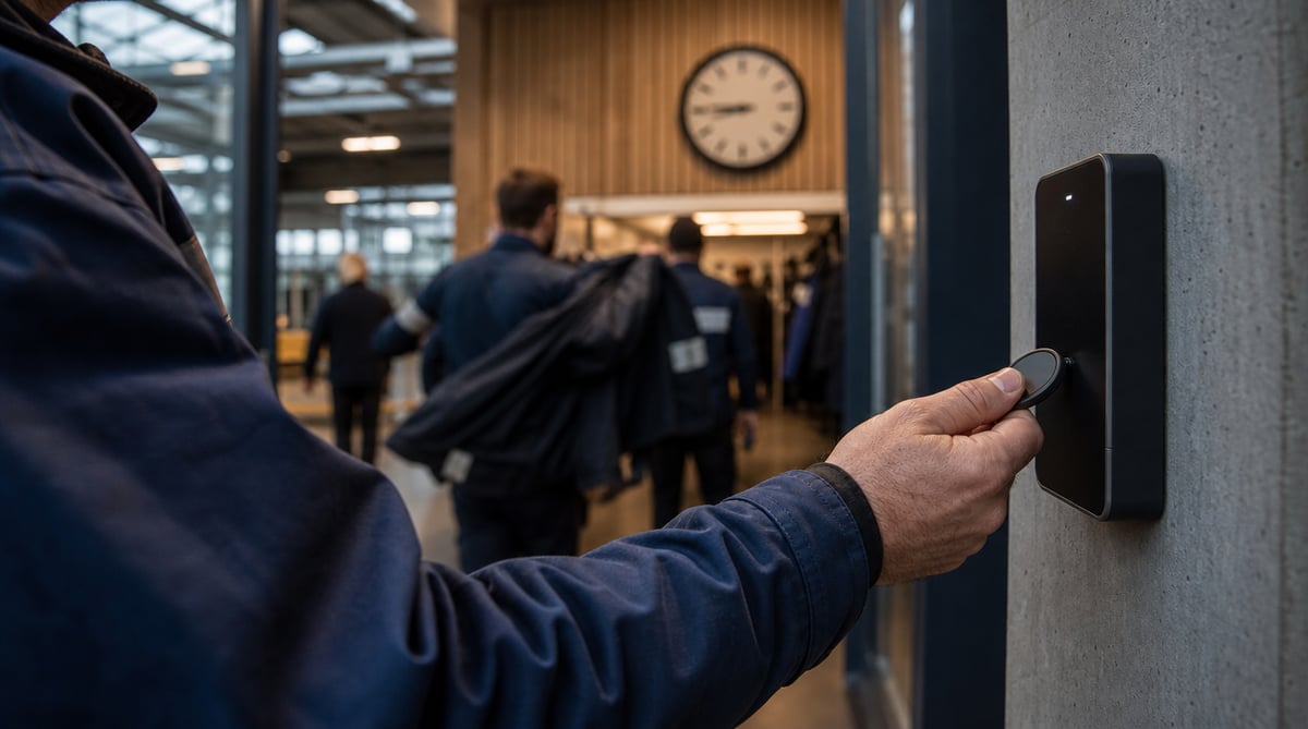Digital stämpelklocka för företag med instämpling, RFID, PIN, schema och tidrapportering