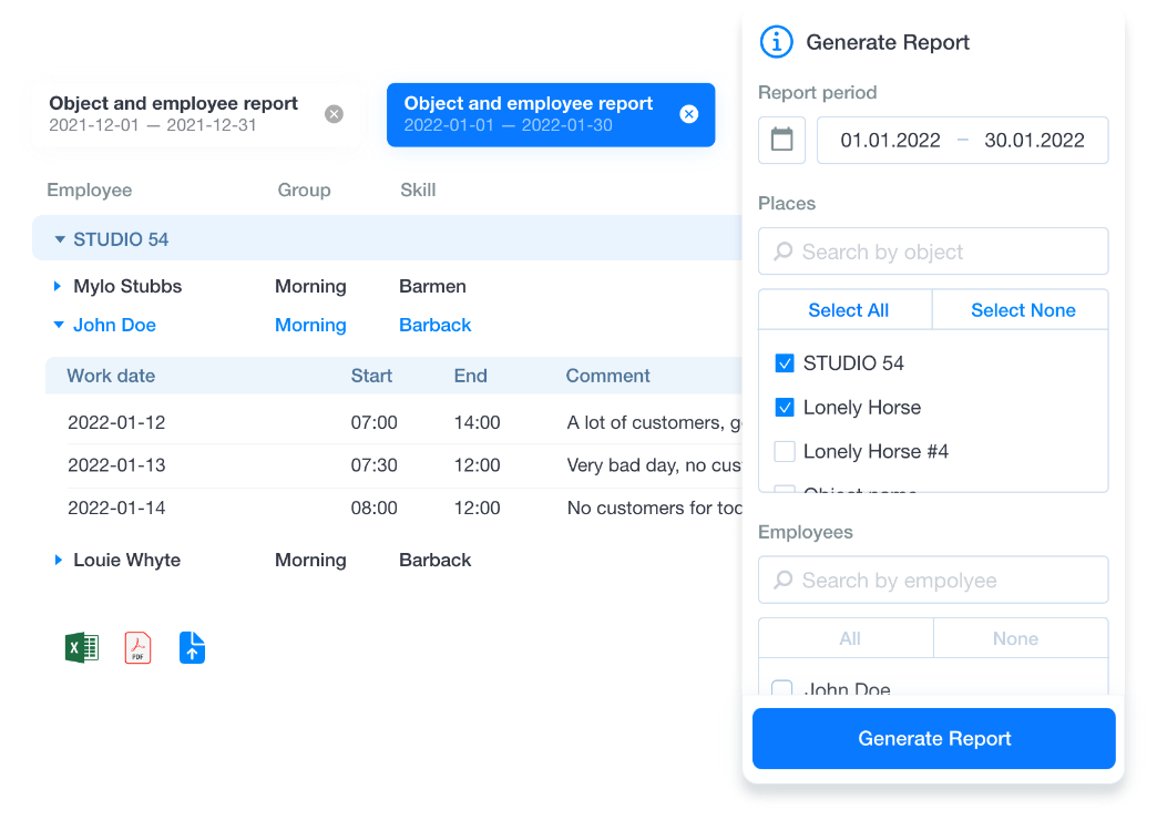 Skärmbild från Grownu system för arbetsledning som visar den avancerade rapporteringsfunktionen inuti plattformen