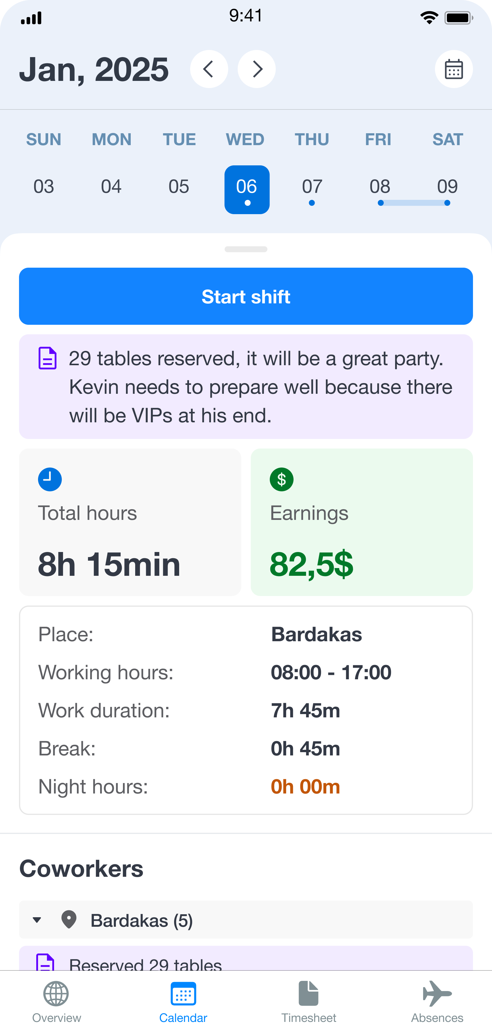 Medarbetare mobile shift schedule