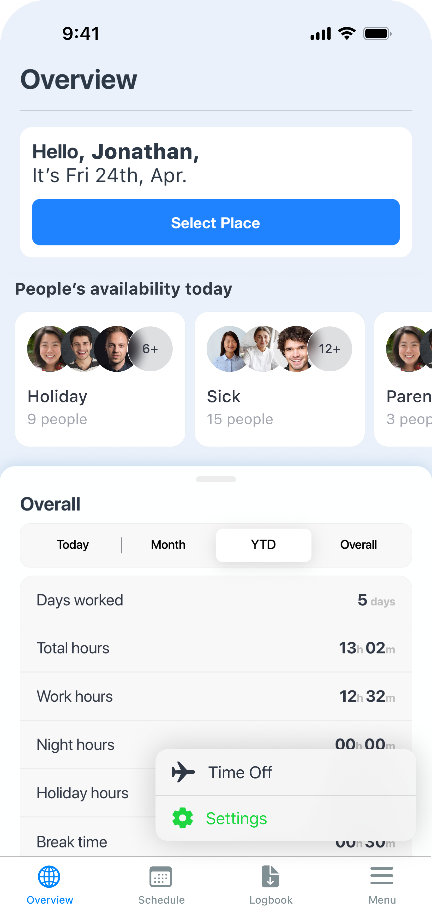 Medarbetare leave management in the Grownu mobile app