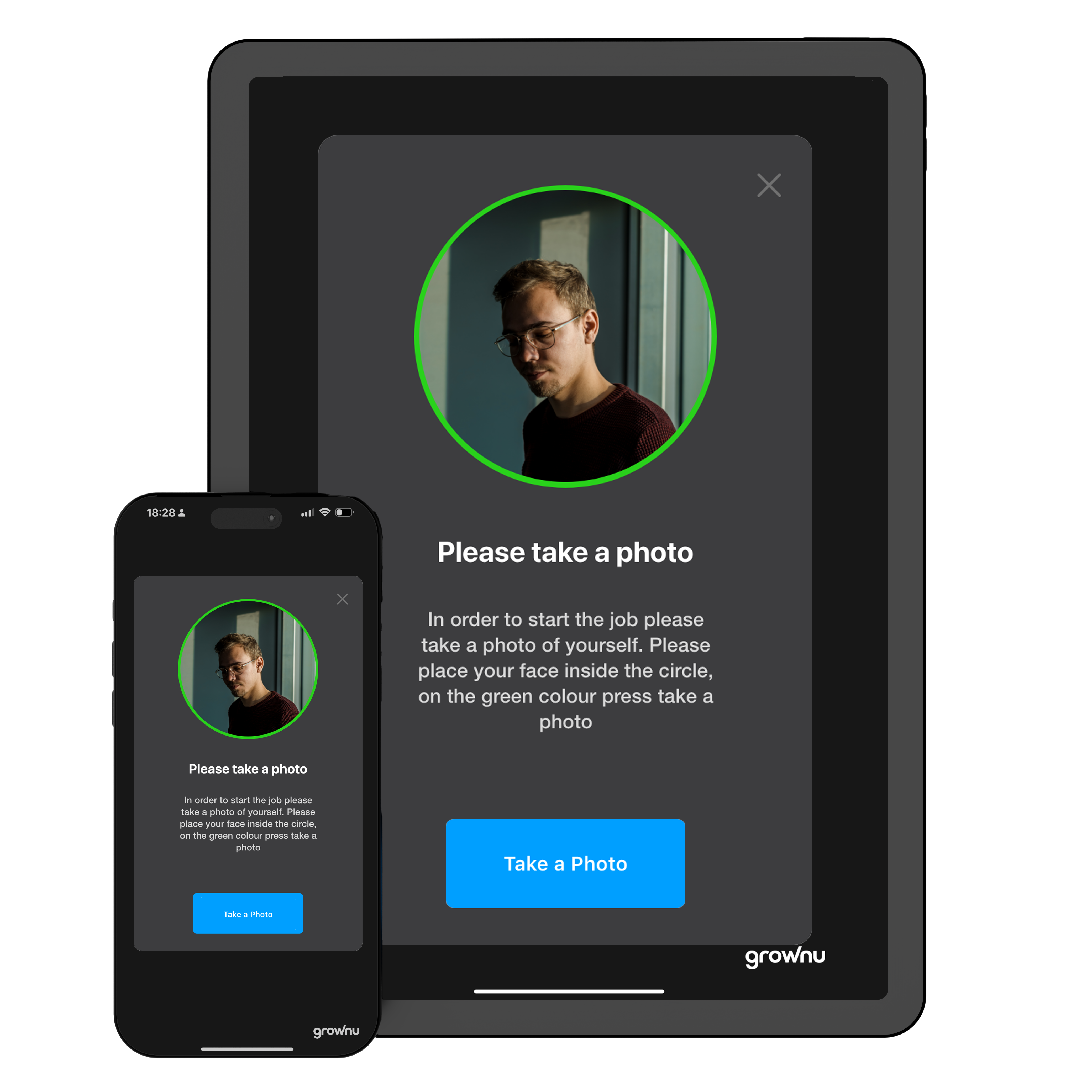 Valfri fotokontroll vid in- eller utstämpling med telefon eller surfplatta