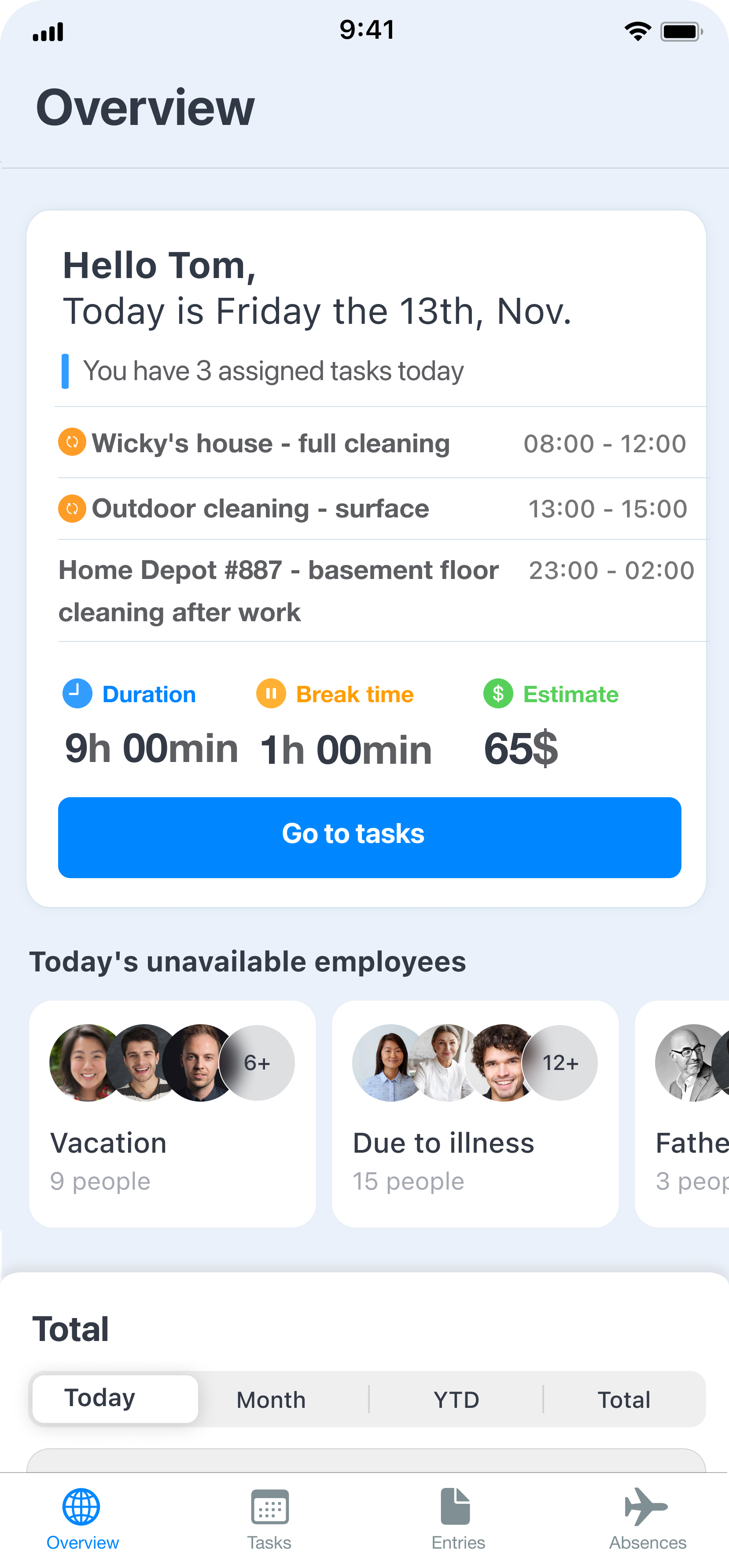 Medarbetare mobile task schedule